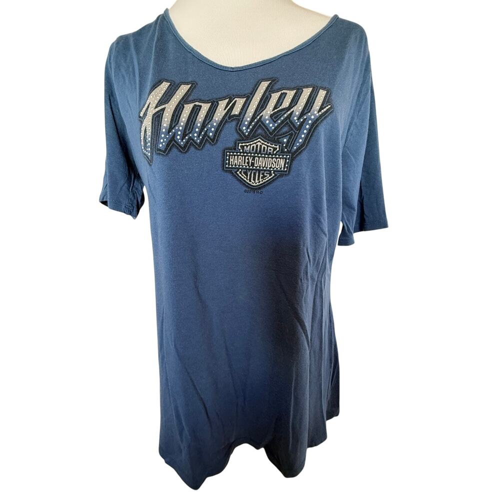 SKU2516 Harley-Davidson Women's Plus Size XL Blue Raised Bead T-Shirt